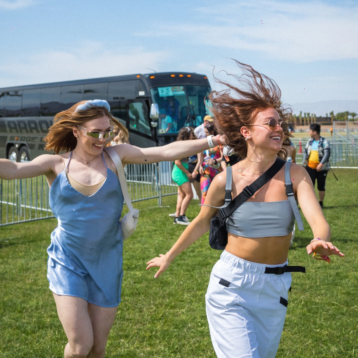Coachella festivalgoers getting off shuttle