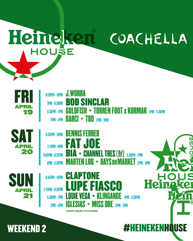Heineken House W2 Schedule
