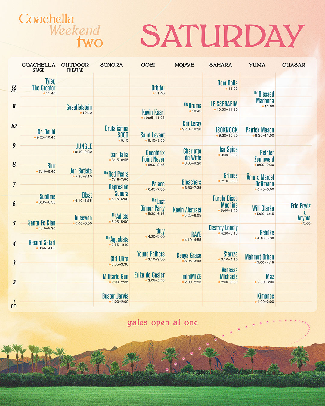 Coachella Saturday set times
