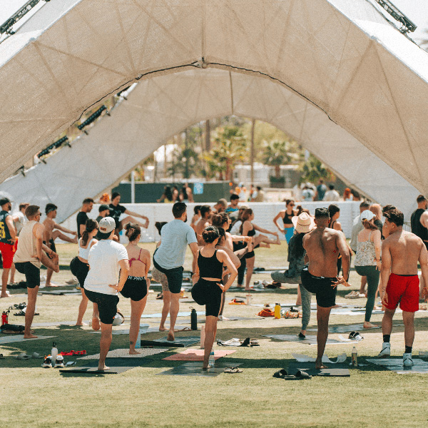 Coachella fans walking through big tent