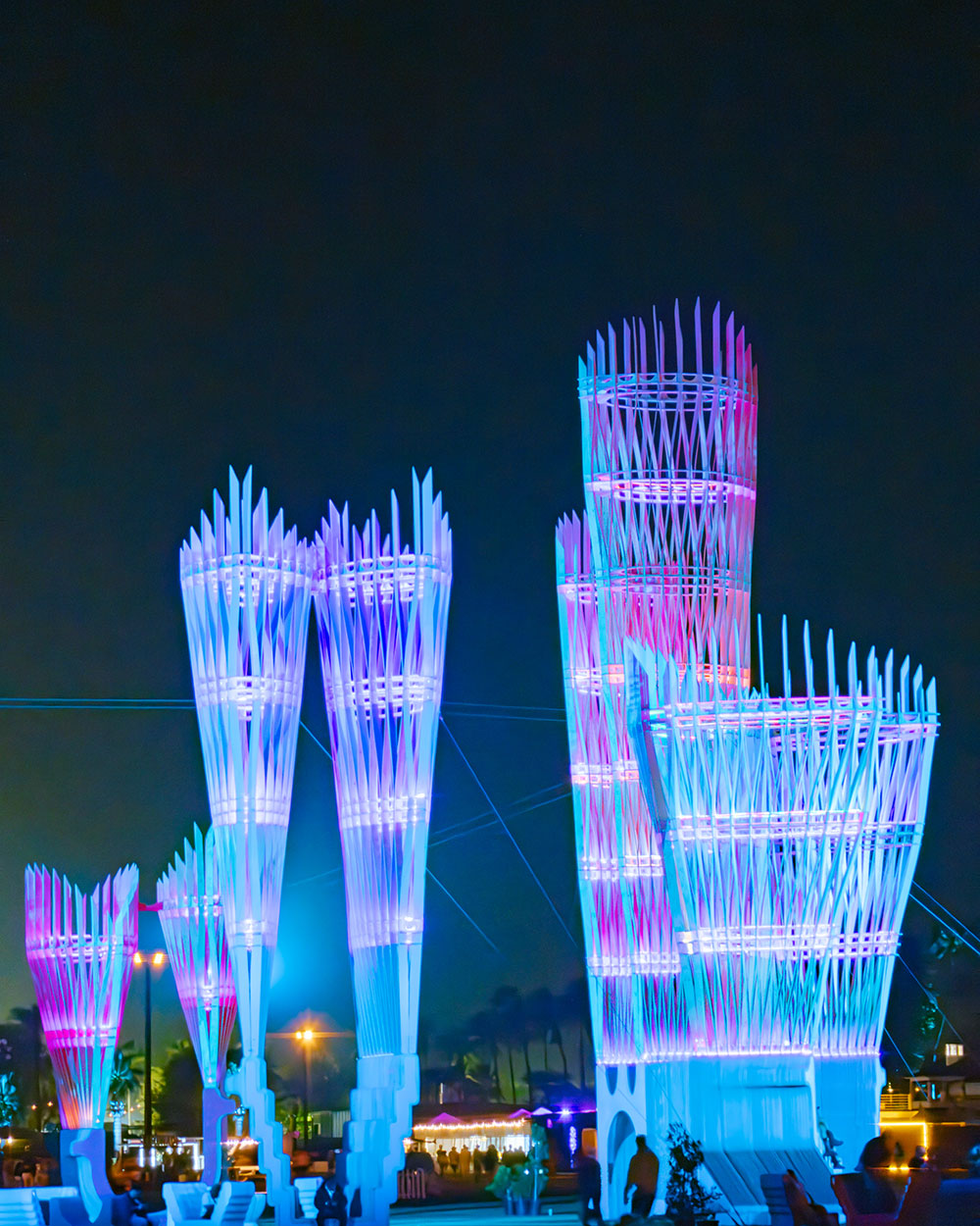 Photo of art installation at Coachella during night